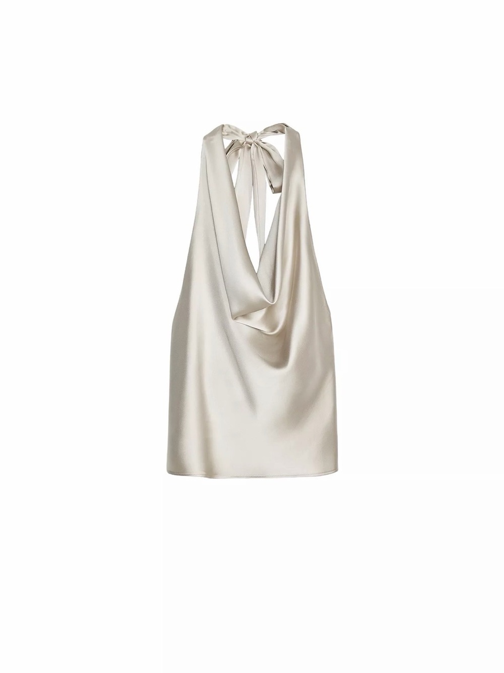 Satin open back halter top champagne beige